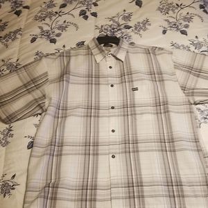 OSO Mens Plaid Short Sleeve Button Front Shirt Gray & White Size 2XL